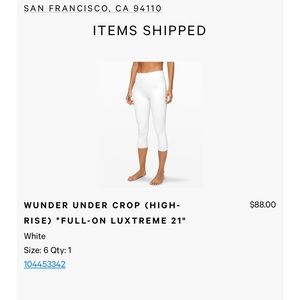 White lululemon crop wunder under leggings